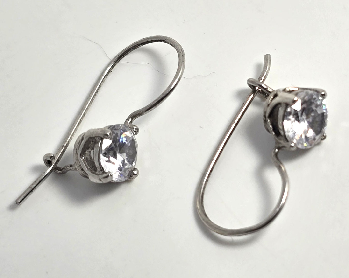 Cubic Zirconia CZ 1ct clear prong set NF solitaire sterling silver drop earrings