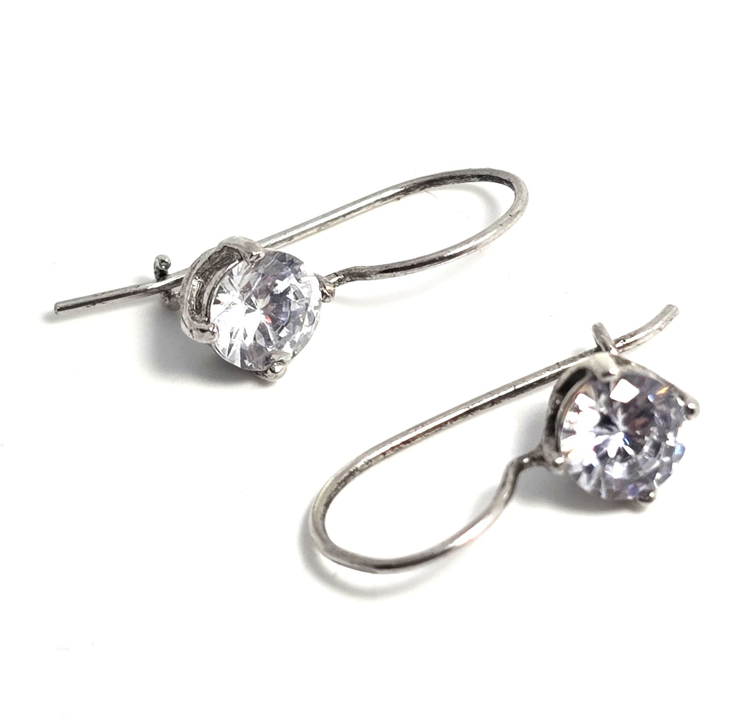 Cubic Zirconia CZ 1ct clear prong set NF solitaire sterling silver drop earrings
