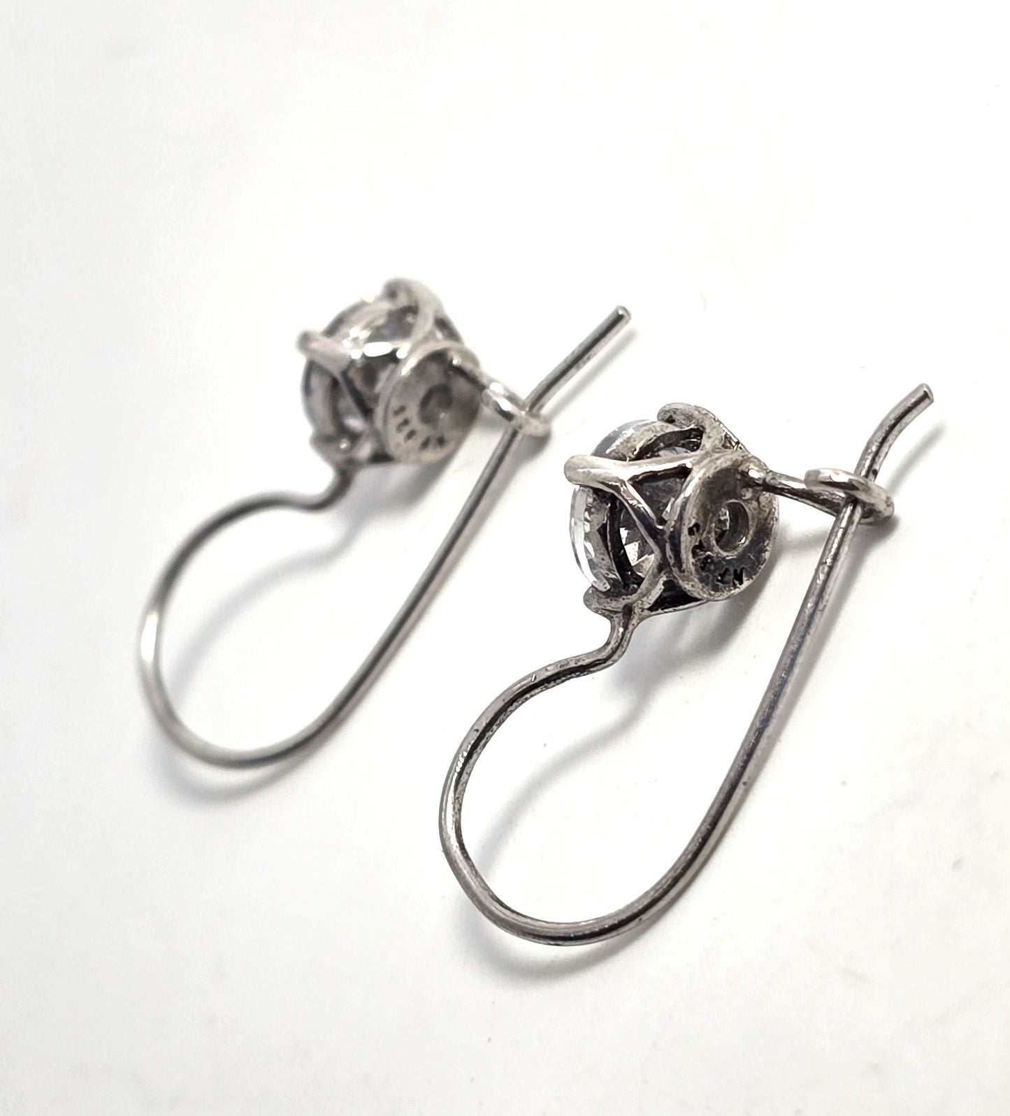 Cubic Zirconia CZ 1ct clear prong set NF solitaire sterling silver drop earrings