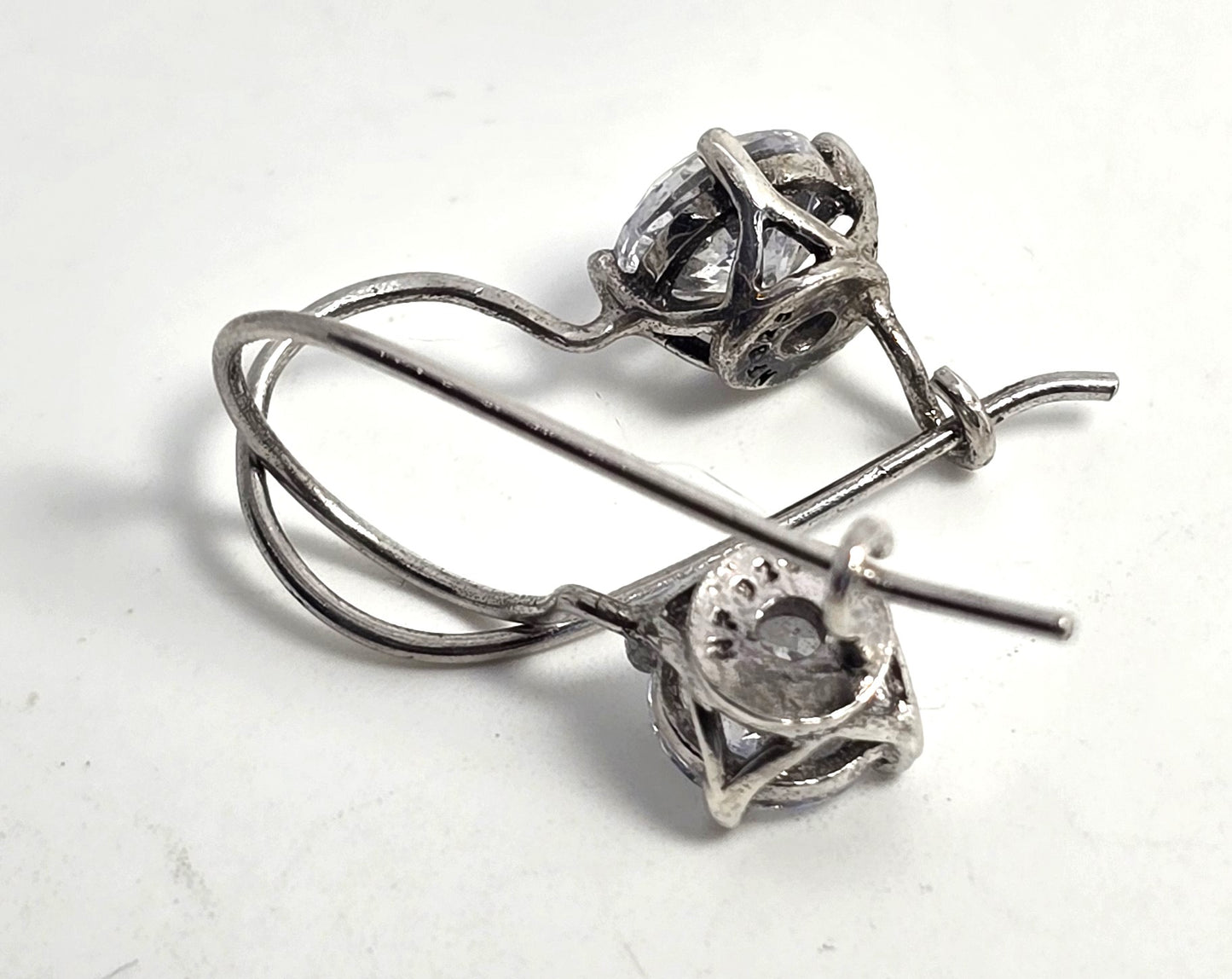Cubic Zirconia CZ 1ct clear prong set NF solitaire sterling silver drop earrings