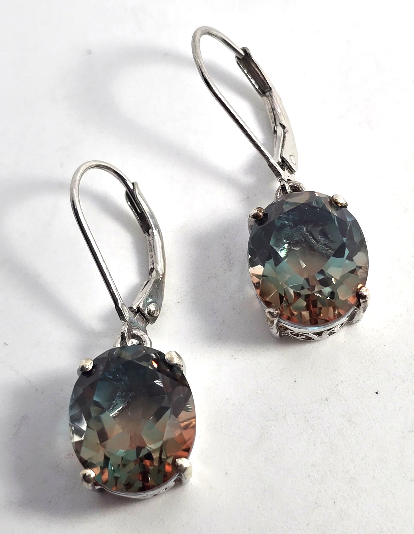 STS watermelon mystic 10ct quartz oval cut sterling silver drop earrings