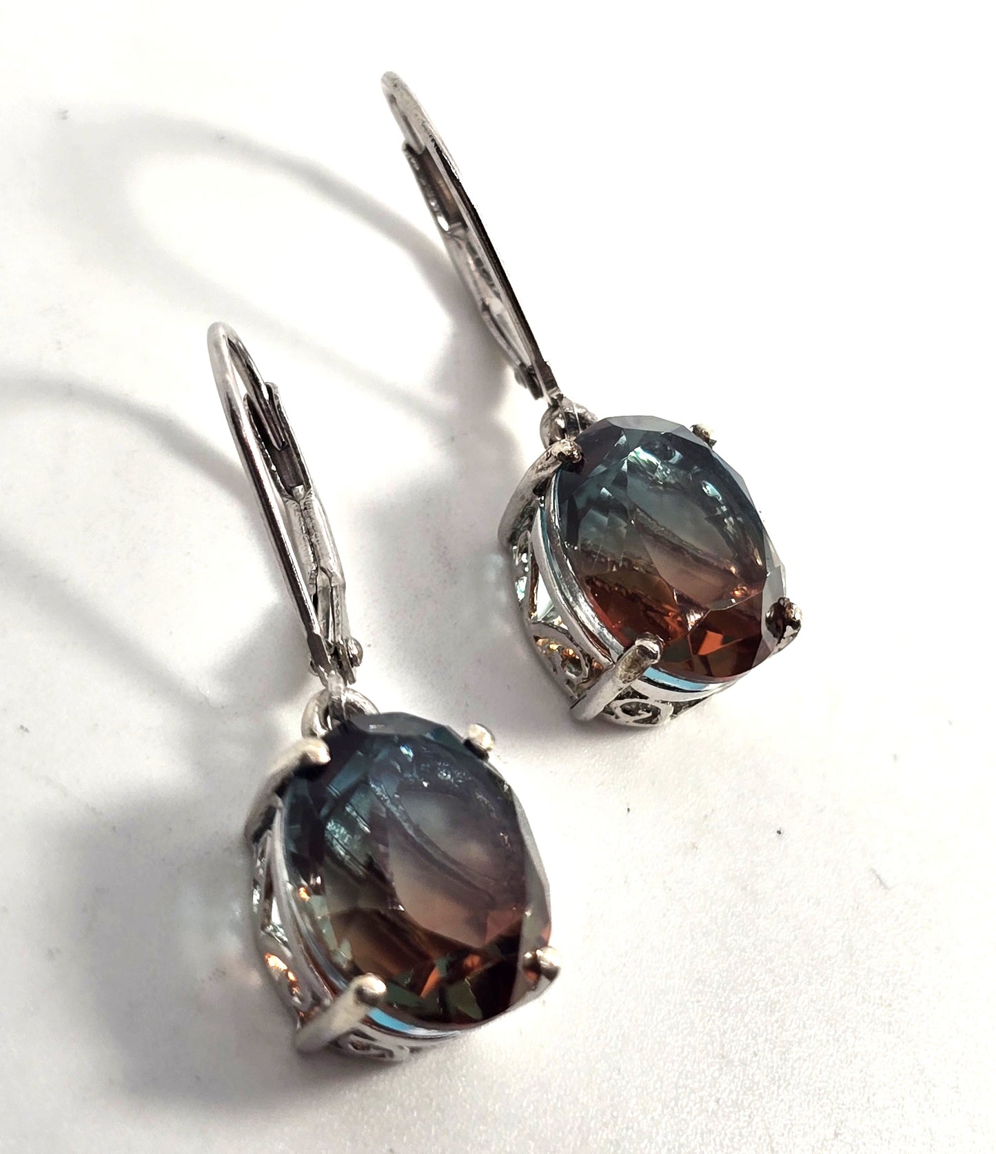 STS watermelon mystic 10ct quartz oval cut sterling silver drop earrings