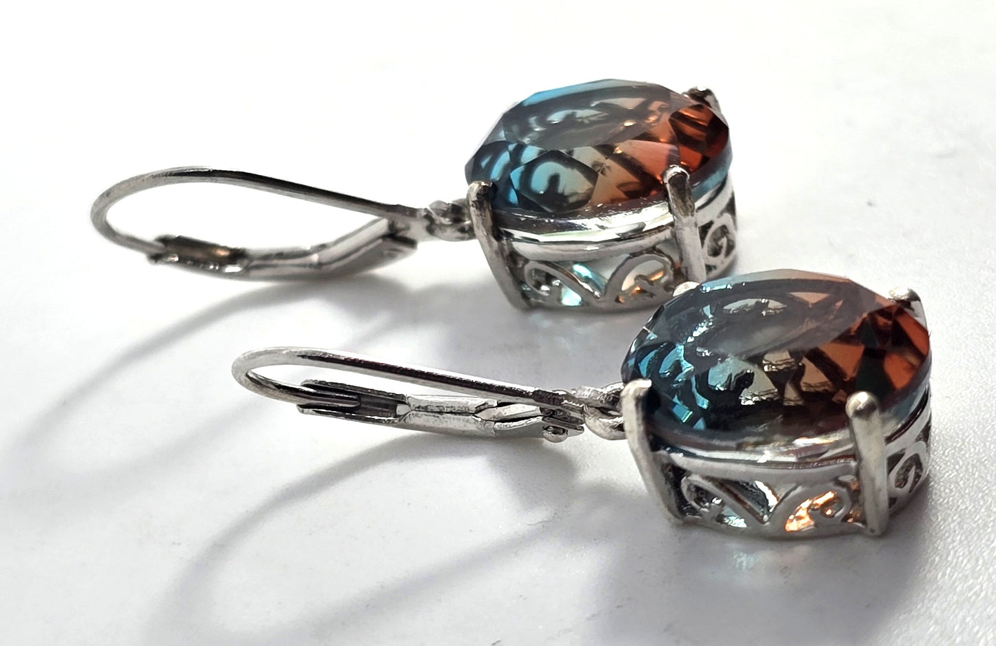 STS watermelon mystic 10ct quartz oval cut sterling silver drop earrings