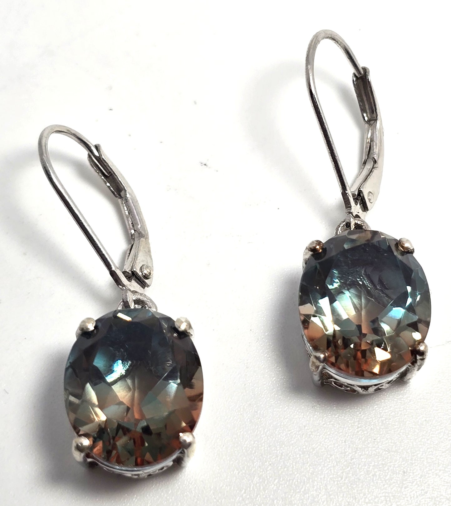 STS watermelon mystic 10ct quartz oval cut sterling silver drop earrings