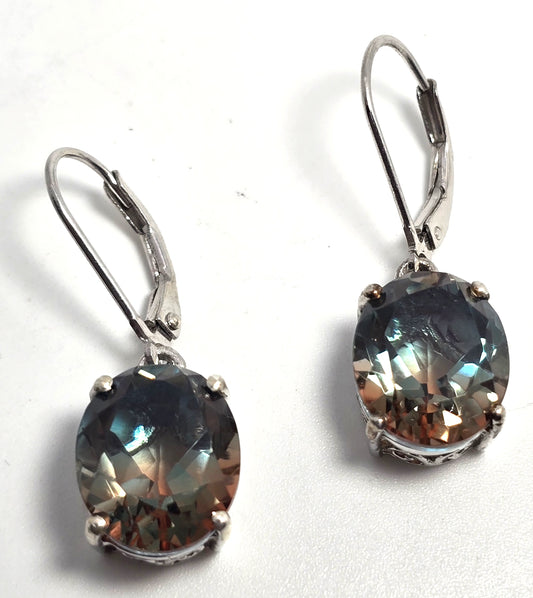 STS watermelon mystic 10ct quartz oval cut sterling silver drop earrings
