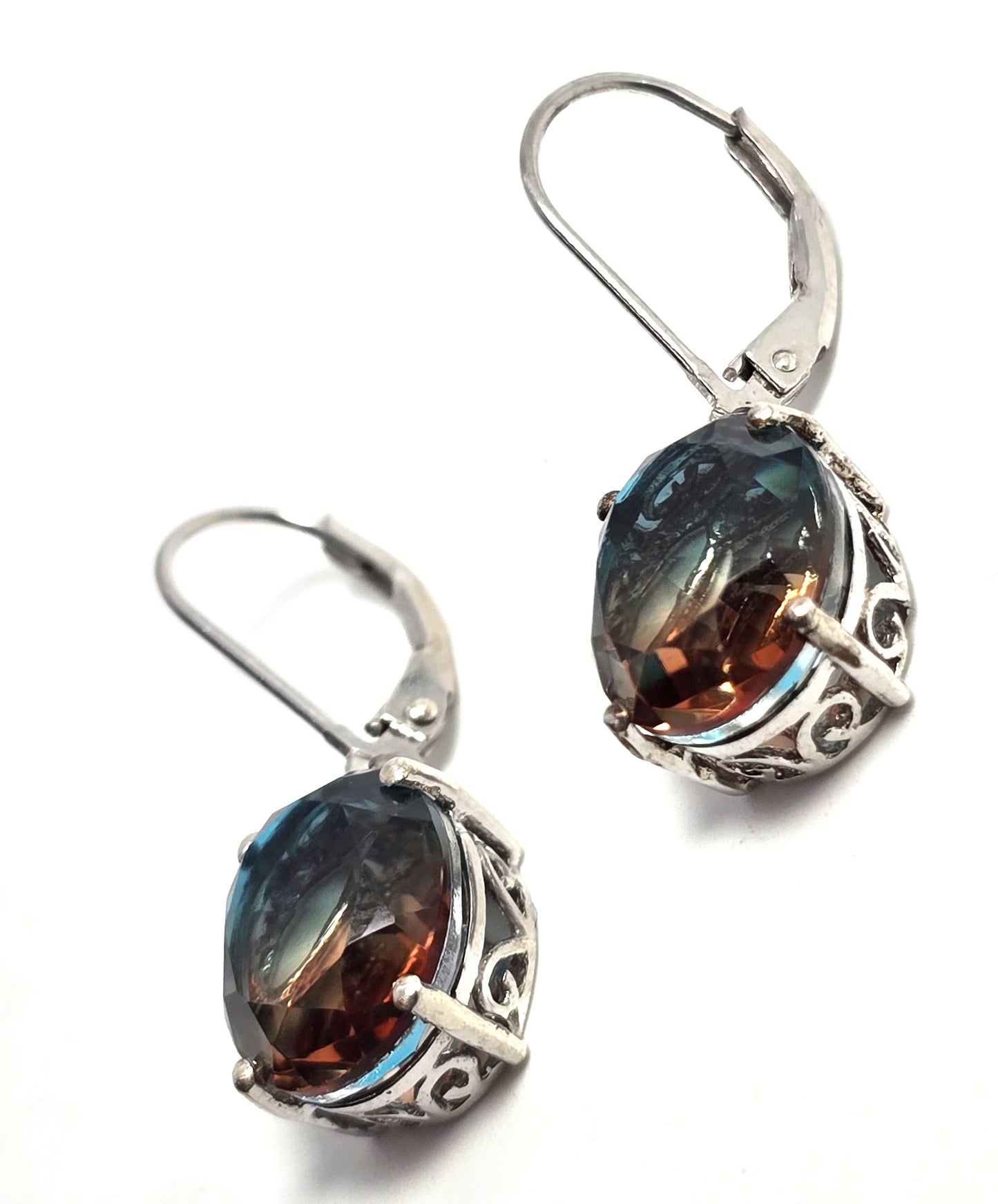 STS watermelon mystic 10ct quartz oval cut sterling silver drop earrings