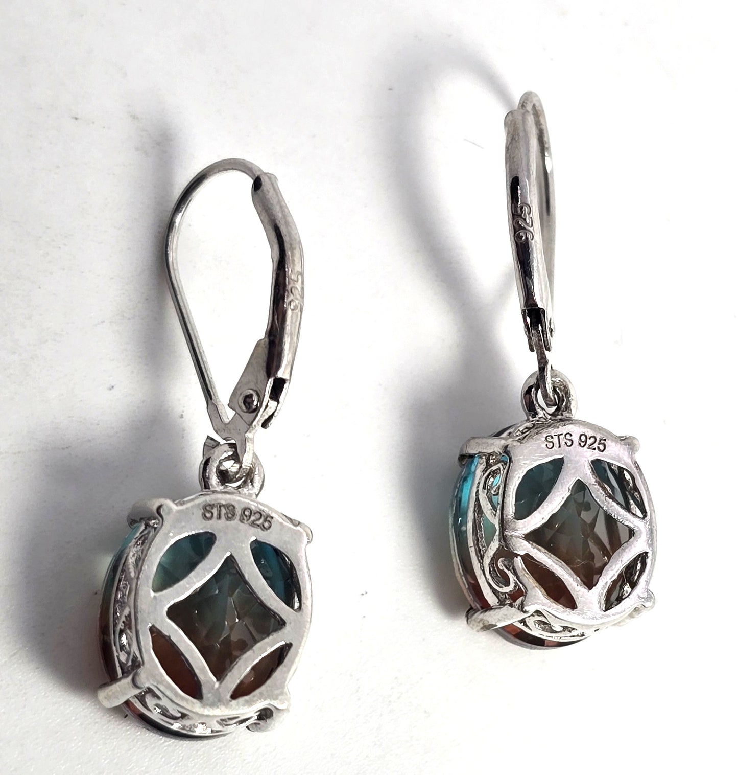 STS watermelon mystic 10ct quartz oval cut sterling silver drop earrings