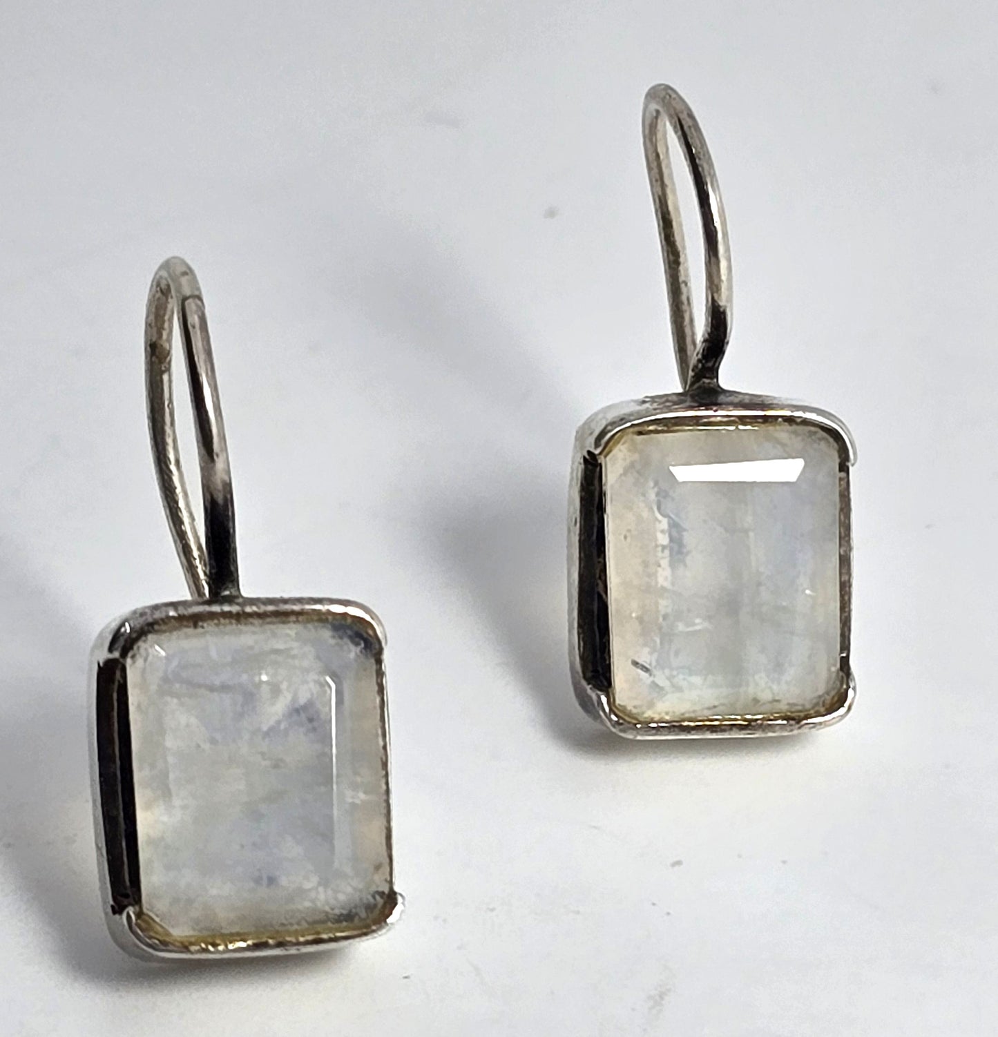 Rainbow moonstone YS faceted open work sterling silver drop earrings India