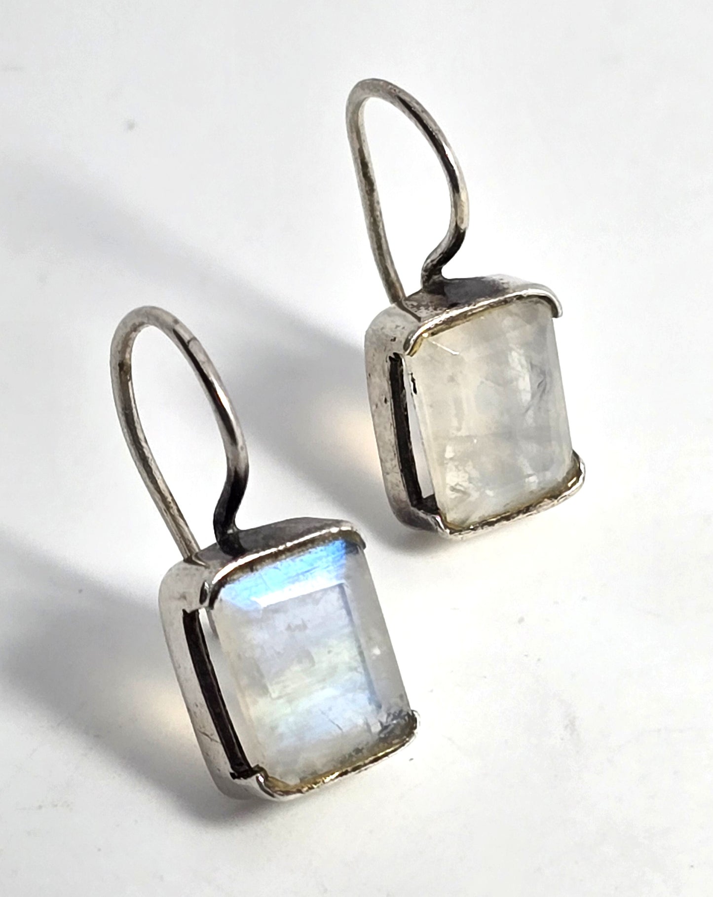 Rainbow moonstone YS faceted open work sterling silver drop earrings India