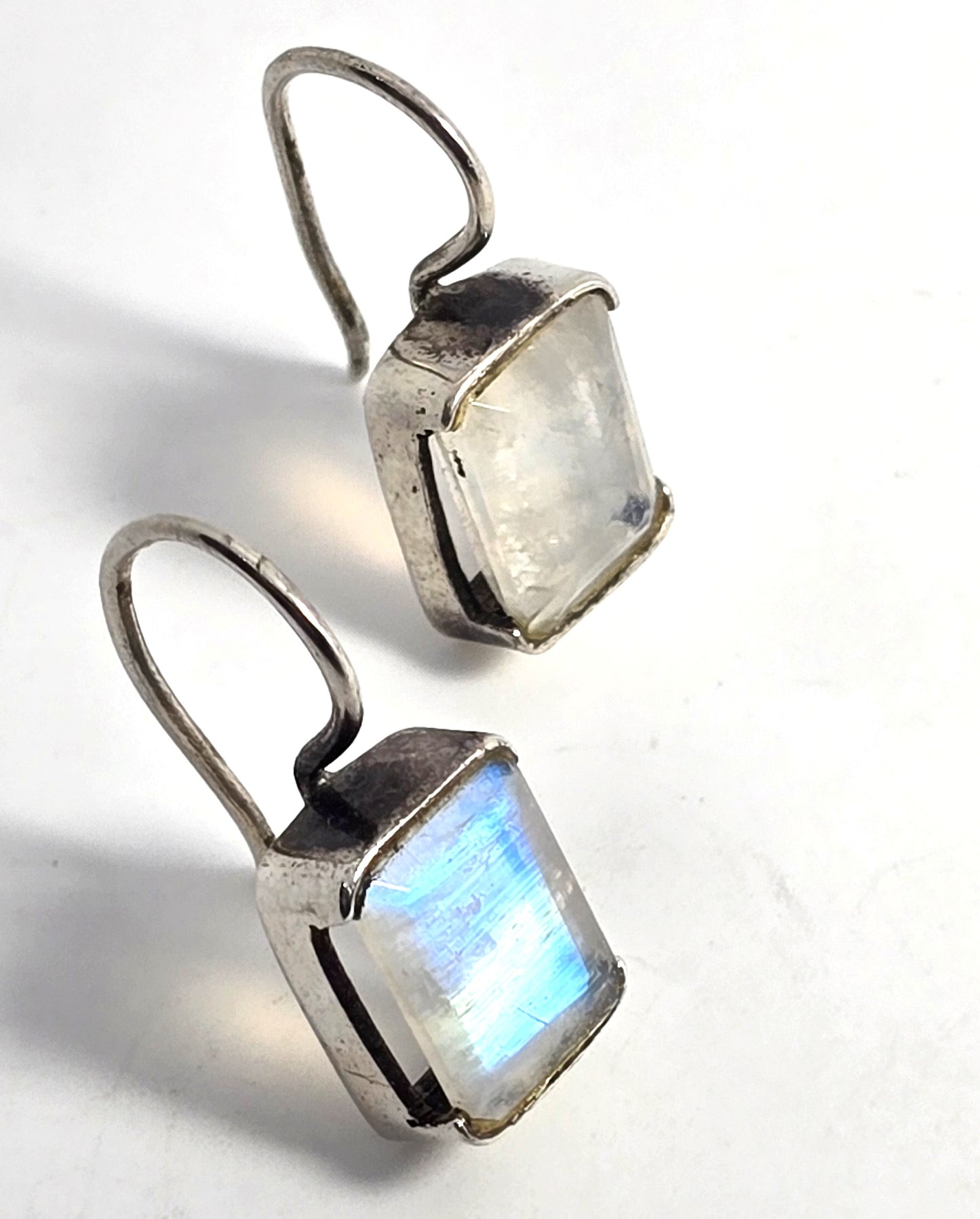 Rainbow moonstone YS faceted open work sterling silver drop earrings India
