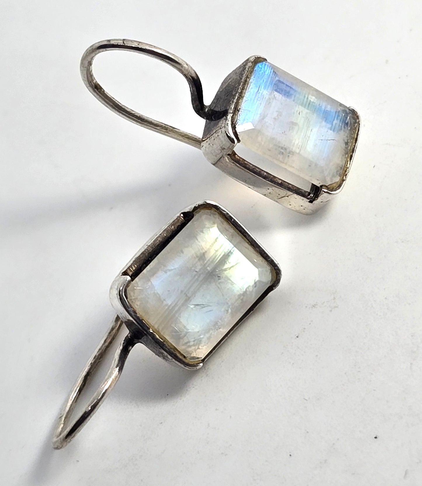 Rainbow moonstone YS faceted open work sterling silver drop earrings India