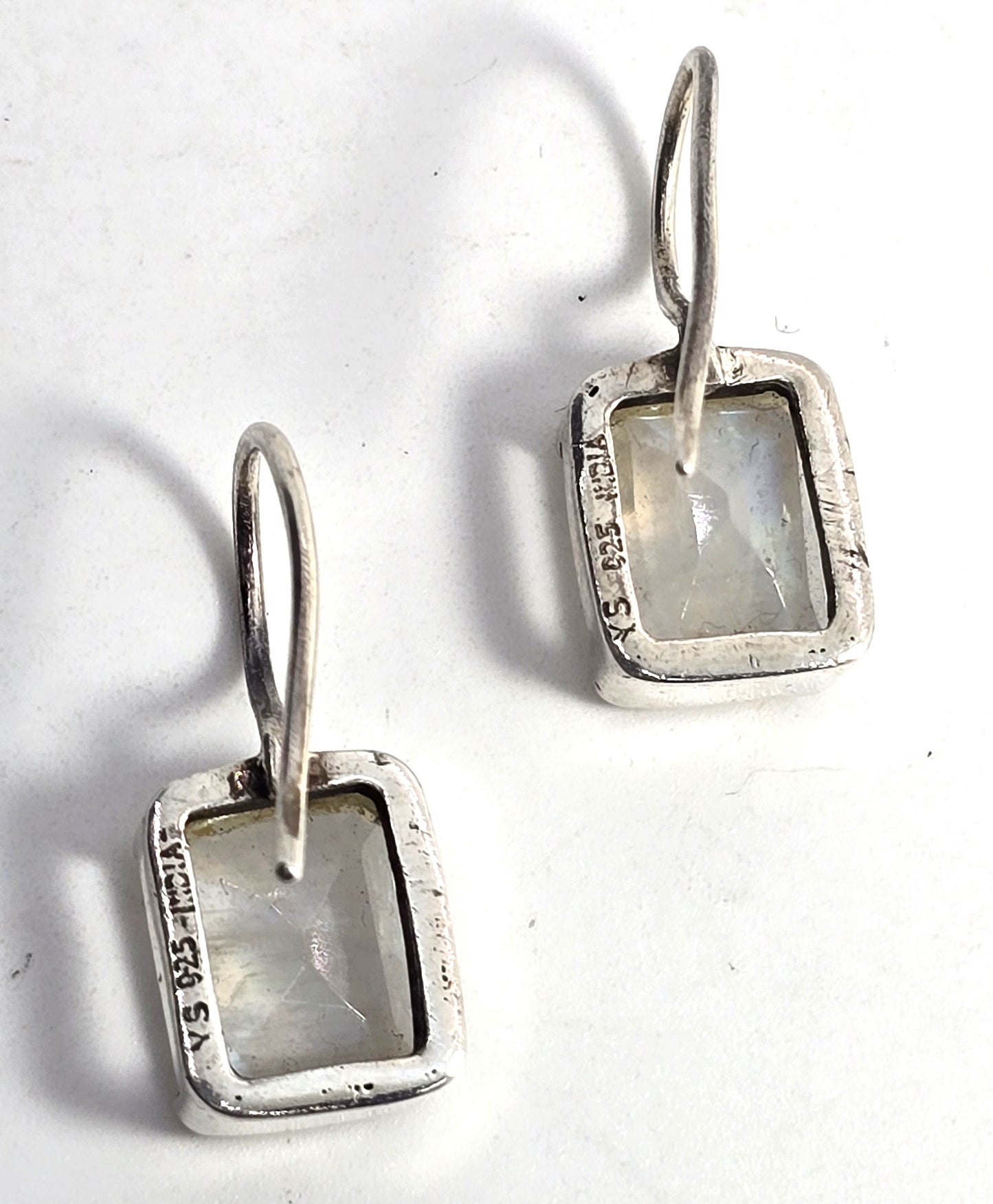 Rainbow moonstone YS faceted open work sterling silver drop earrings India