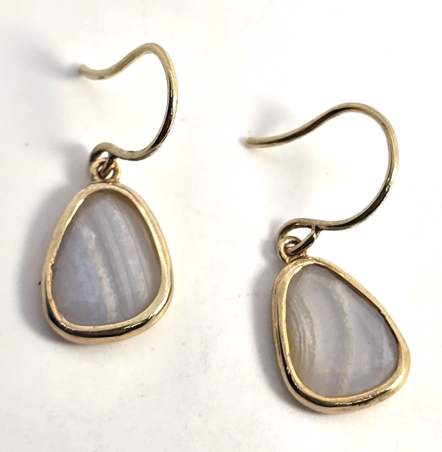 Blue Lace Agate wrapped Vermeil gold over sterling silver drop vintage earrings
