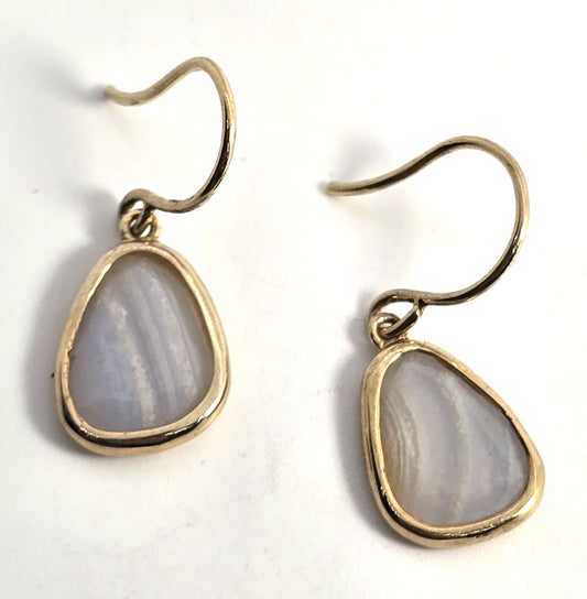Blue Lace Agate wrapped Vermeil gold over sterling silver drop vintage earrings