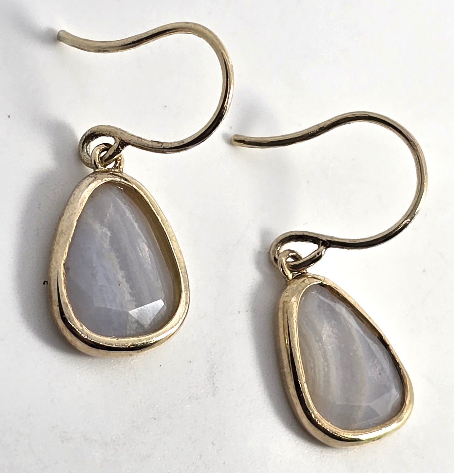 Blue Lace Agate wrapped Vermeil gold over sterling silver drop vintage earrings