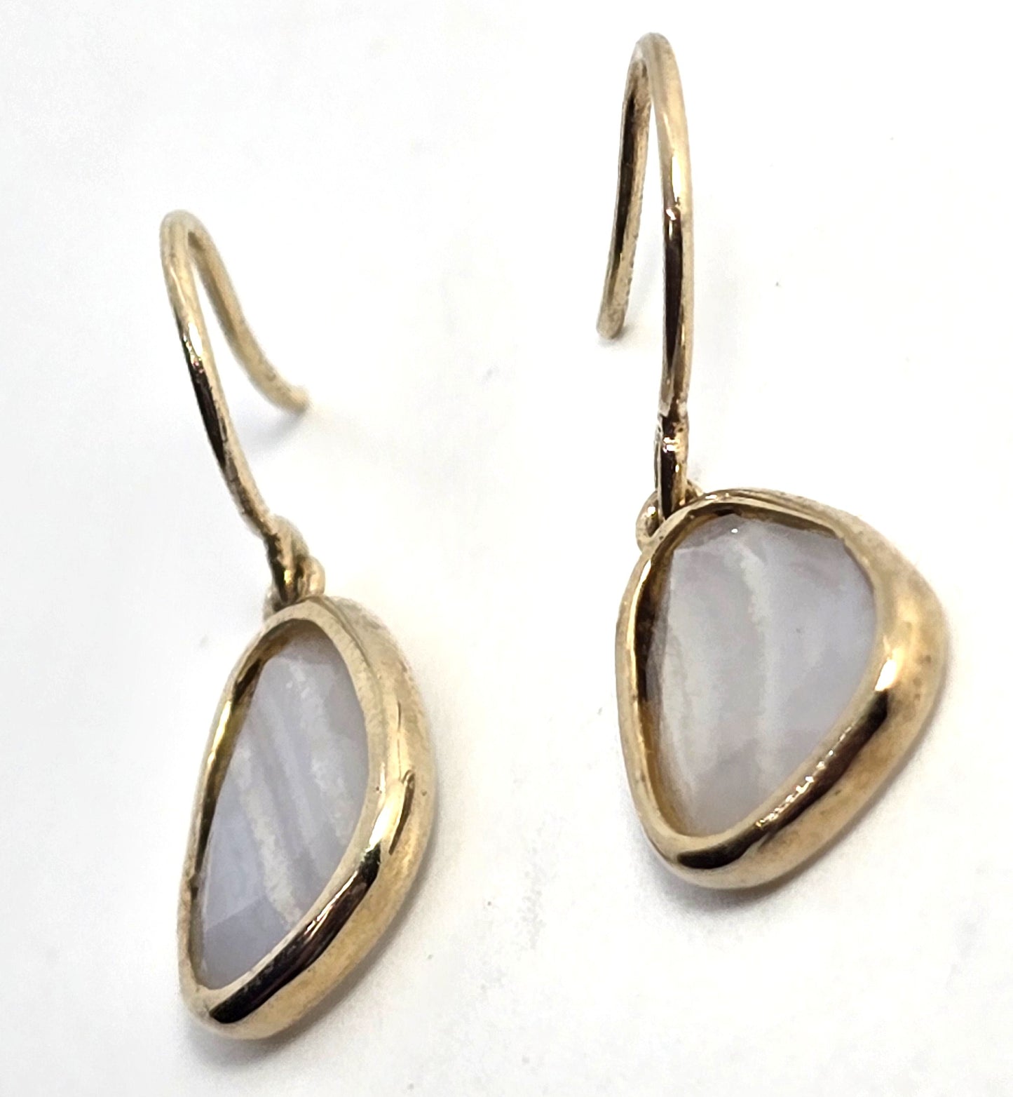 Blue Lace Agate wrapped Vermeil gold over sterling silver drop vintage earrings