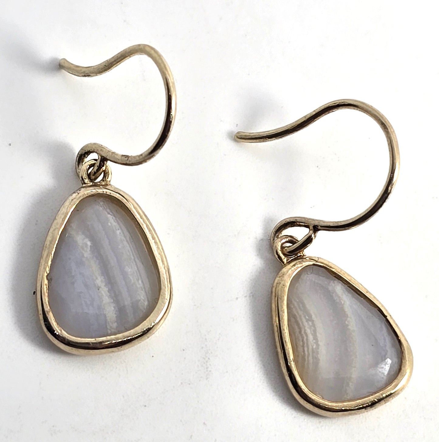 Blue Lace Agate wrapped Vermeil gold over sterling silver drop vintage earrings
