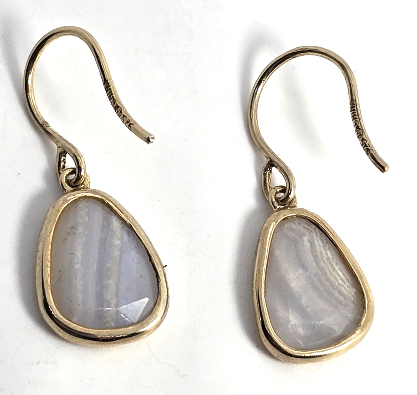 Blue Lace Agate wrapped Vermeil gold over sterling silver drop vintage earrings