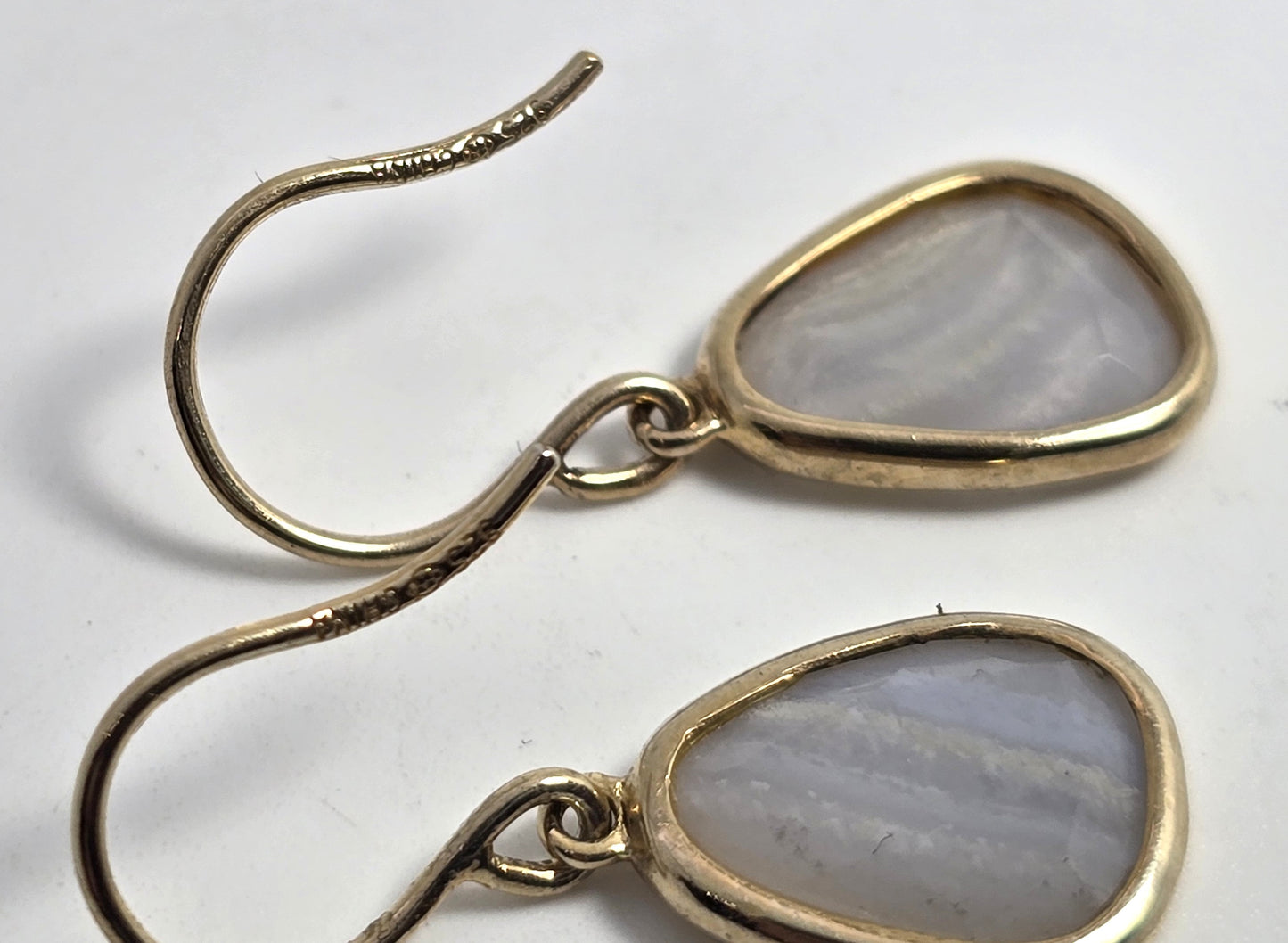 Blue Lace Agate wrapped Vermeil gold over sterling silver drop vintage earrings