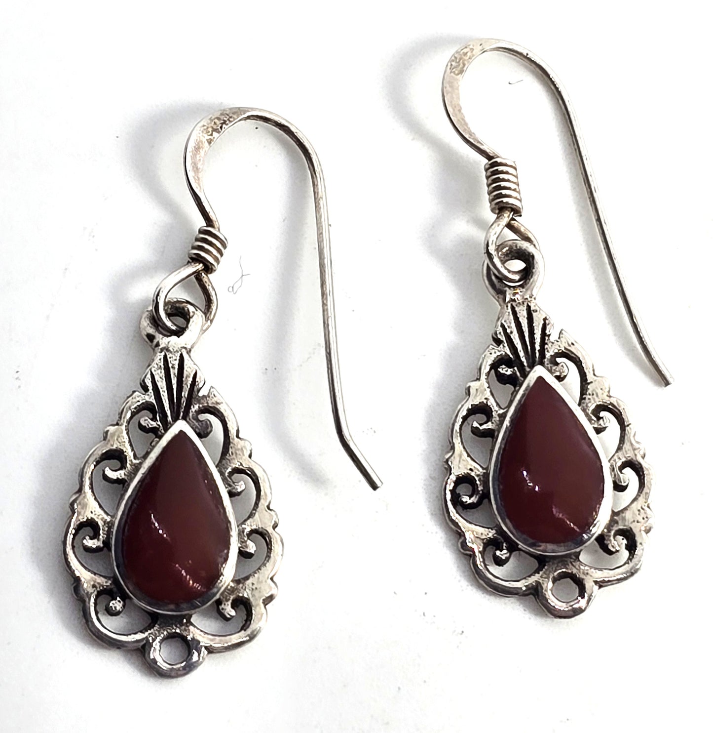 Red Jasper sterling silver tribal filigree vintage drop earrings