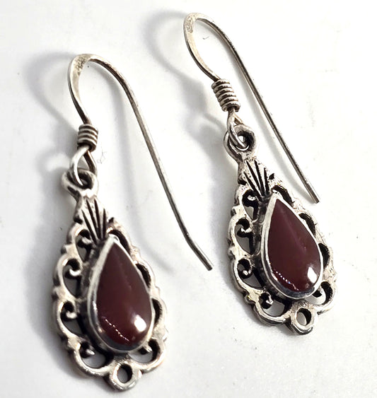 Red Jasper sterling silver tribal filigree vintage drop earrings