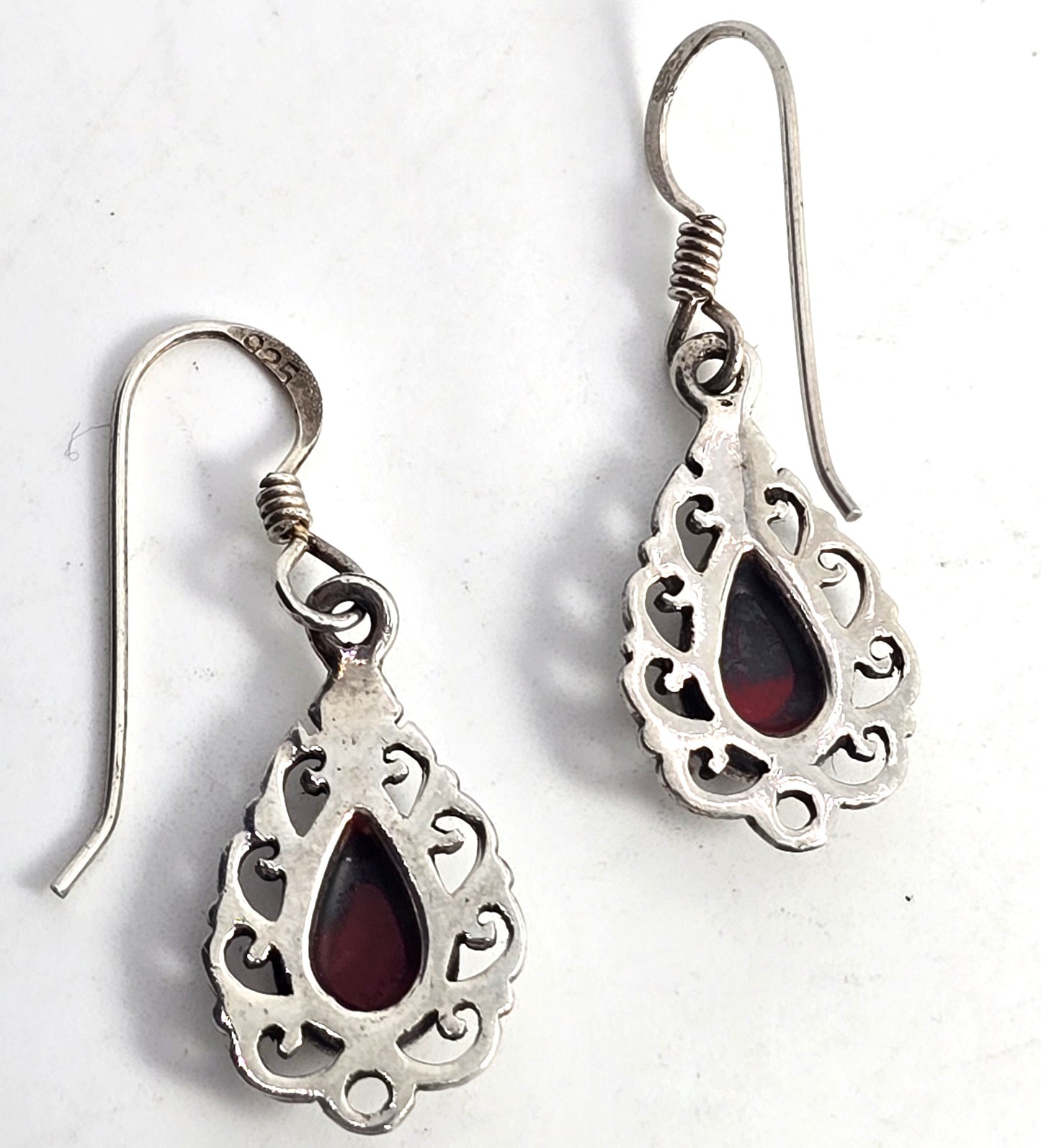 Red Jasper sterling silver tribal filigree vintage drop earrings