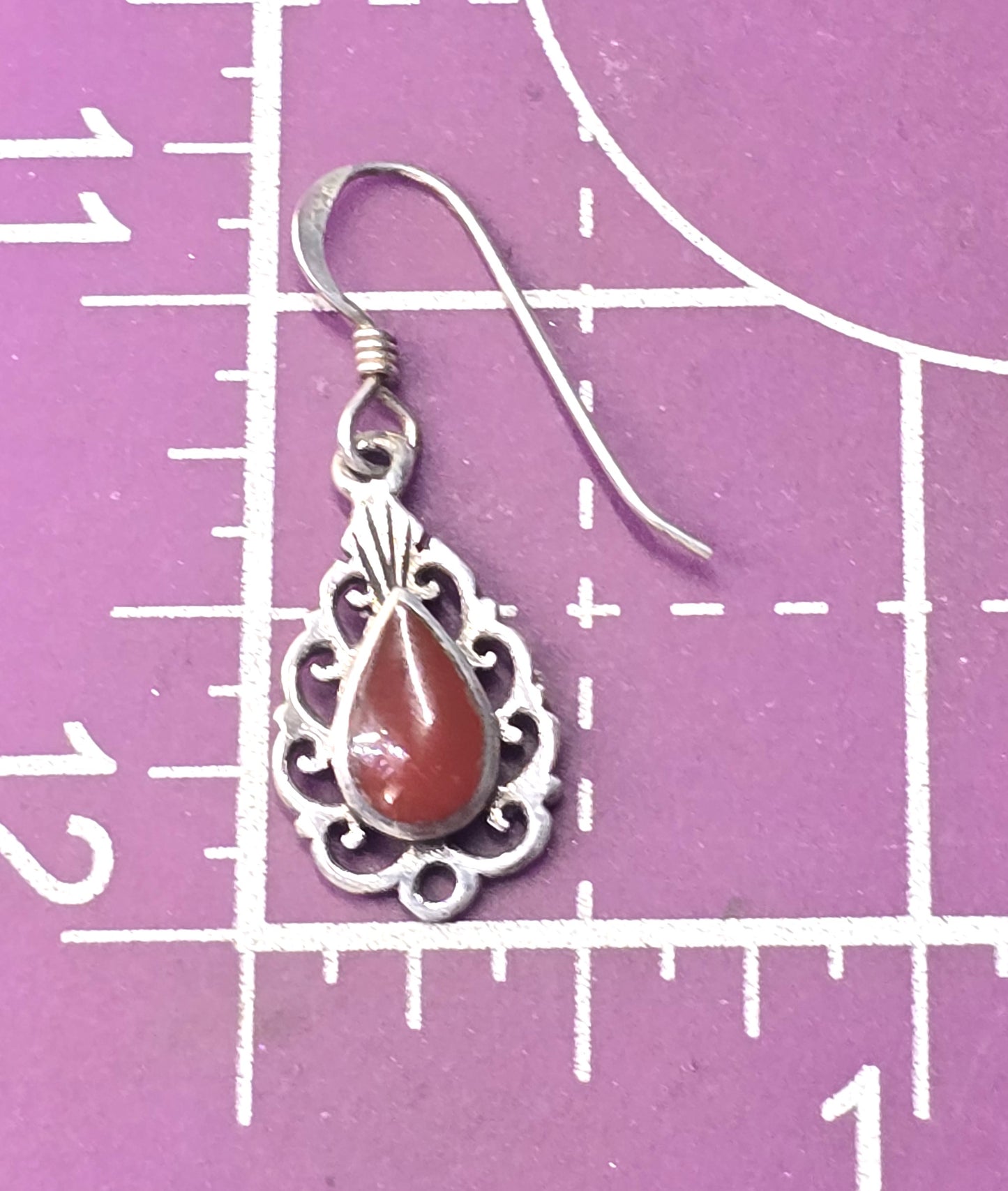 Red Jasper sterling silver tribal filigree vintage drop earrings