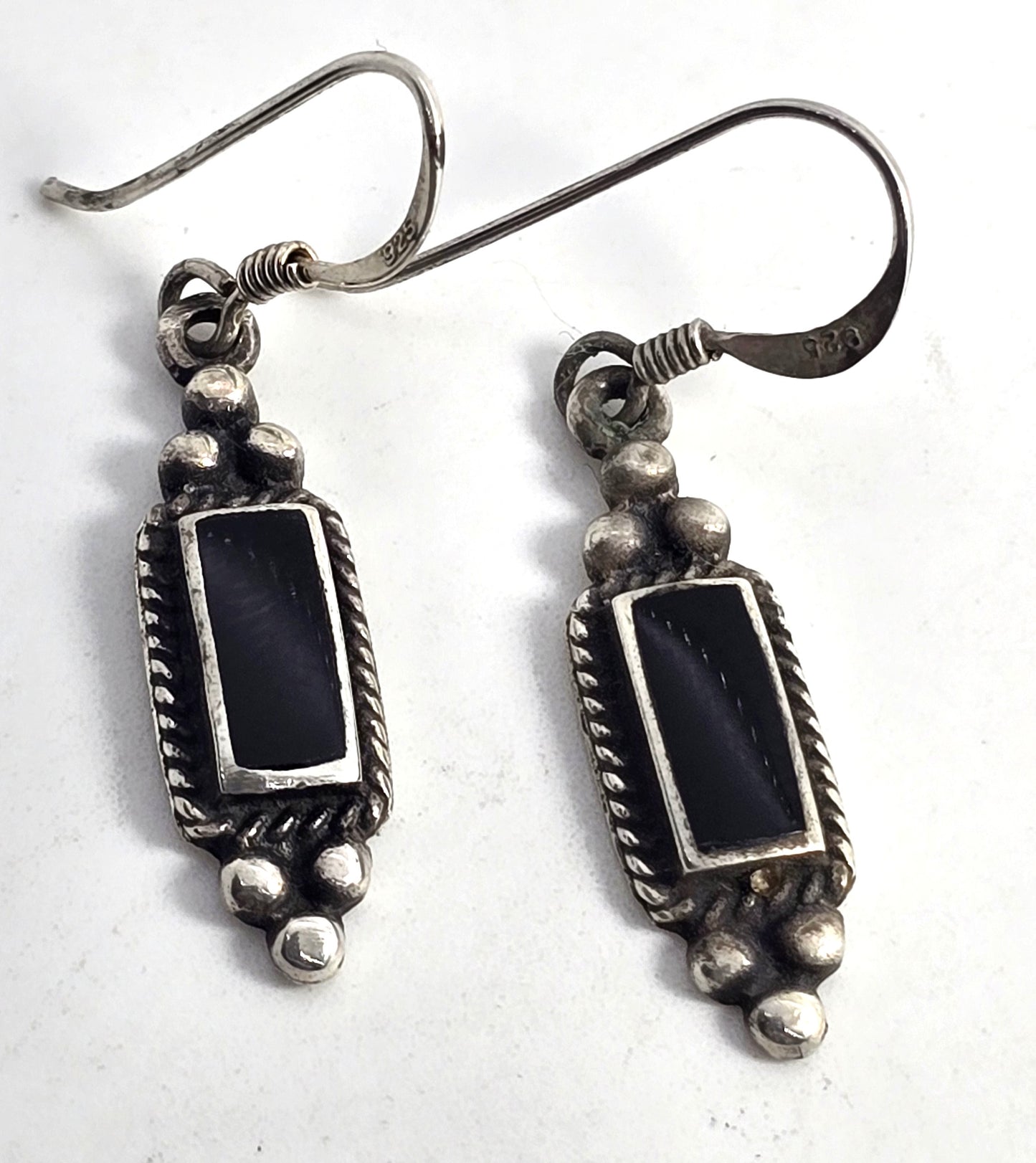 Black enamel sterling silver vintage Bali tribal earrings 925