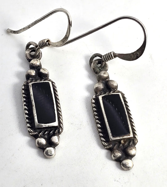 Black enamel sterling silver vintage Bali tribal earrings 925