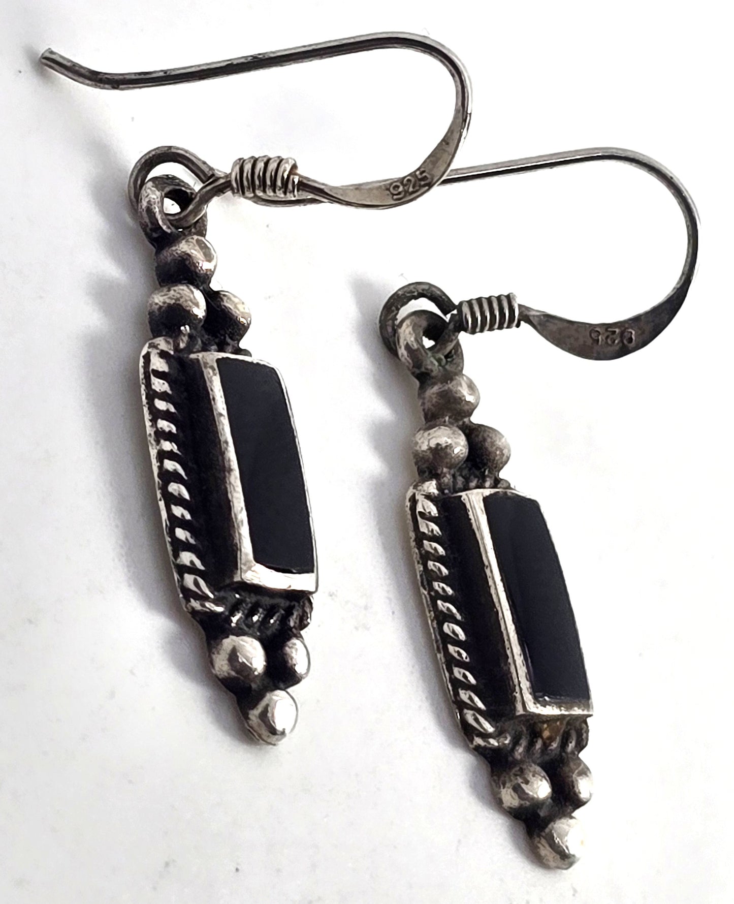 Black enamel sterling silver vintage Bali tribal earrings 925