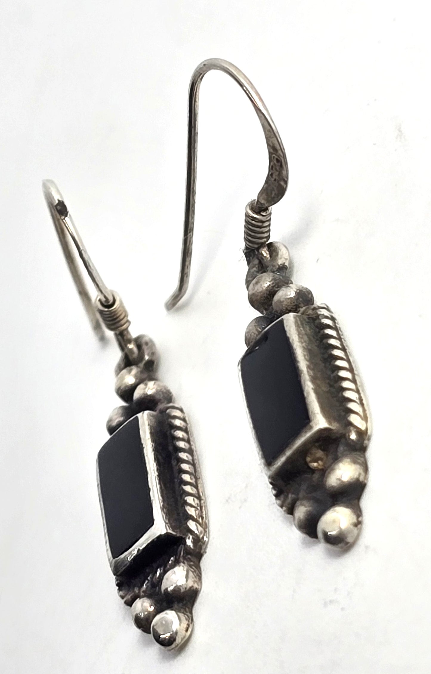 Black enamel sterling silver vintage Bali tribal earrings 925