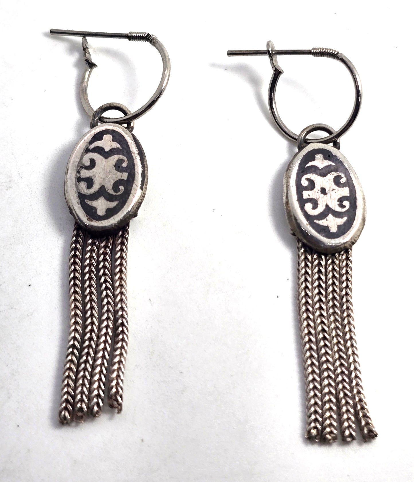 Turkish Ottoman Carnelian foxtail 4 chain 900 sterling silver hoop vintage earrings