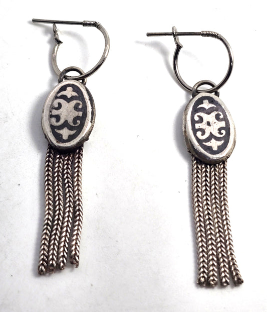 Turkish Ottoman Carnelian foxtail 4 chain 900 sterling silver hoop vintage earrings