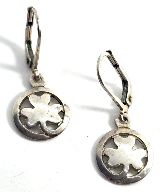 Irish lucky clover vintage sterling silver drop earrings made in Ireland