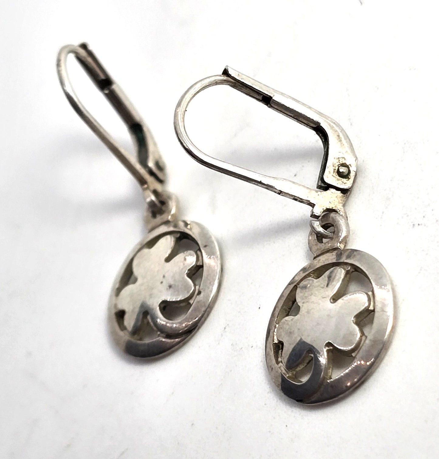 Irish lucky clover vintage sterling silver drop earrings made in Ireland