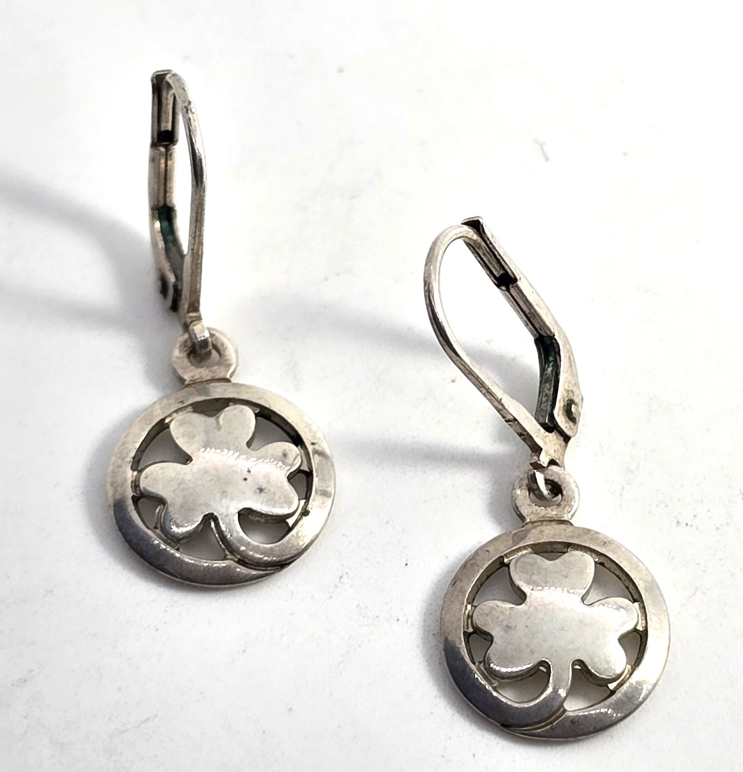 Irish lucky clover vintage sterling silver drop earrings made in Ireland