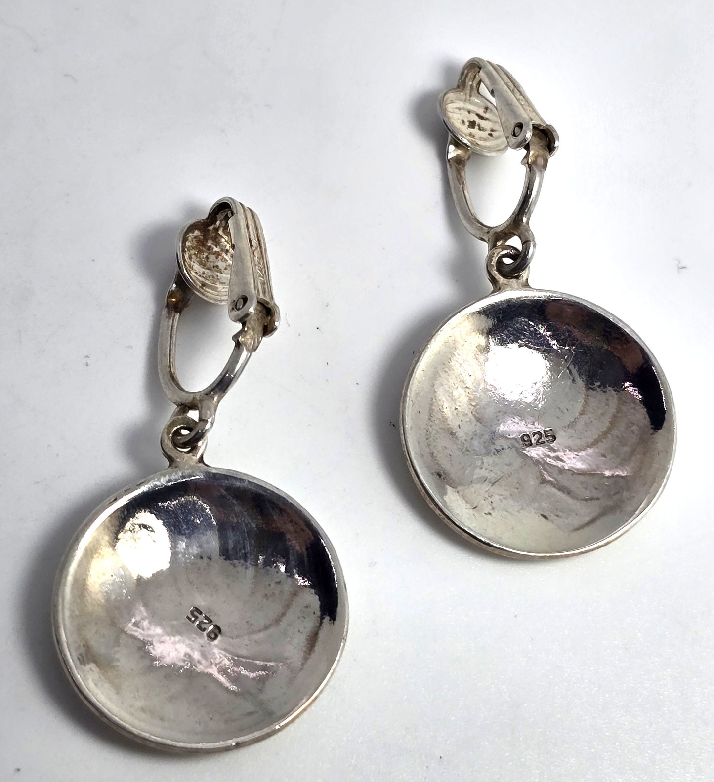 Lotus flower medallions large vintage sterling silver clip on earrings