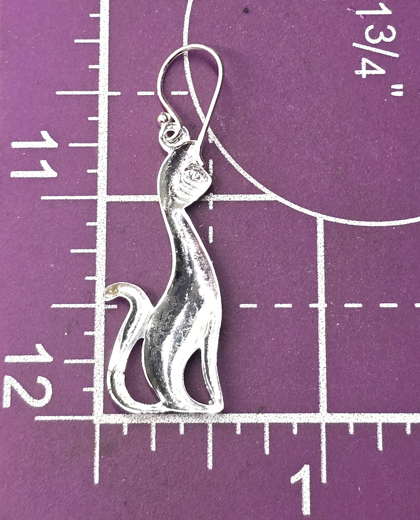 Sitting tall Kitty cat silver plated long drop earrings