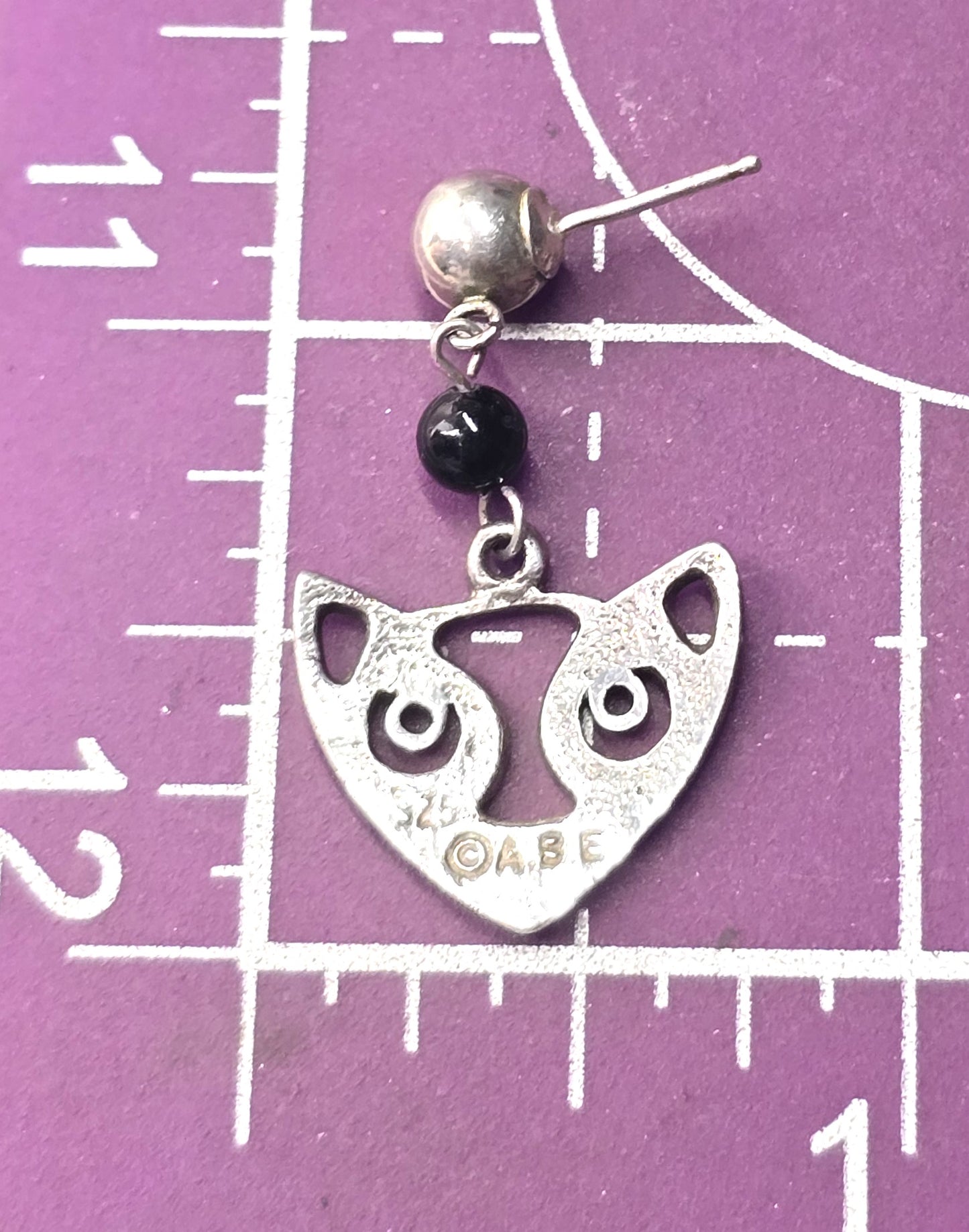 A.B.E. sterling silver dangle black onyx bead and a modernist cat earrings