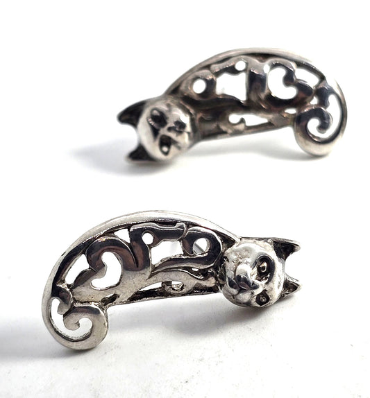 Shube Dakota West filigree kitty sterling silver vintage stud earrings
