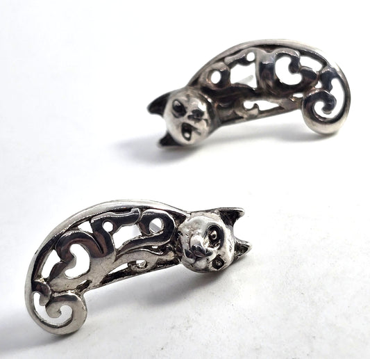Shube Dakota West filigree kitty sterling silver vintage stud earrings