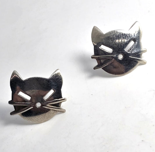 Beau Sterling Modernist Kitty Cat feline heat sterling silver vintage stud earrings