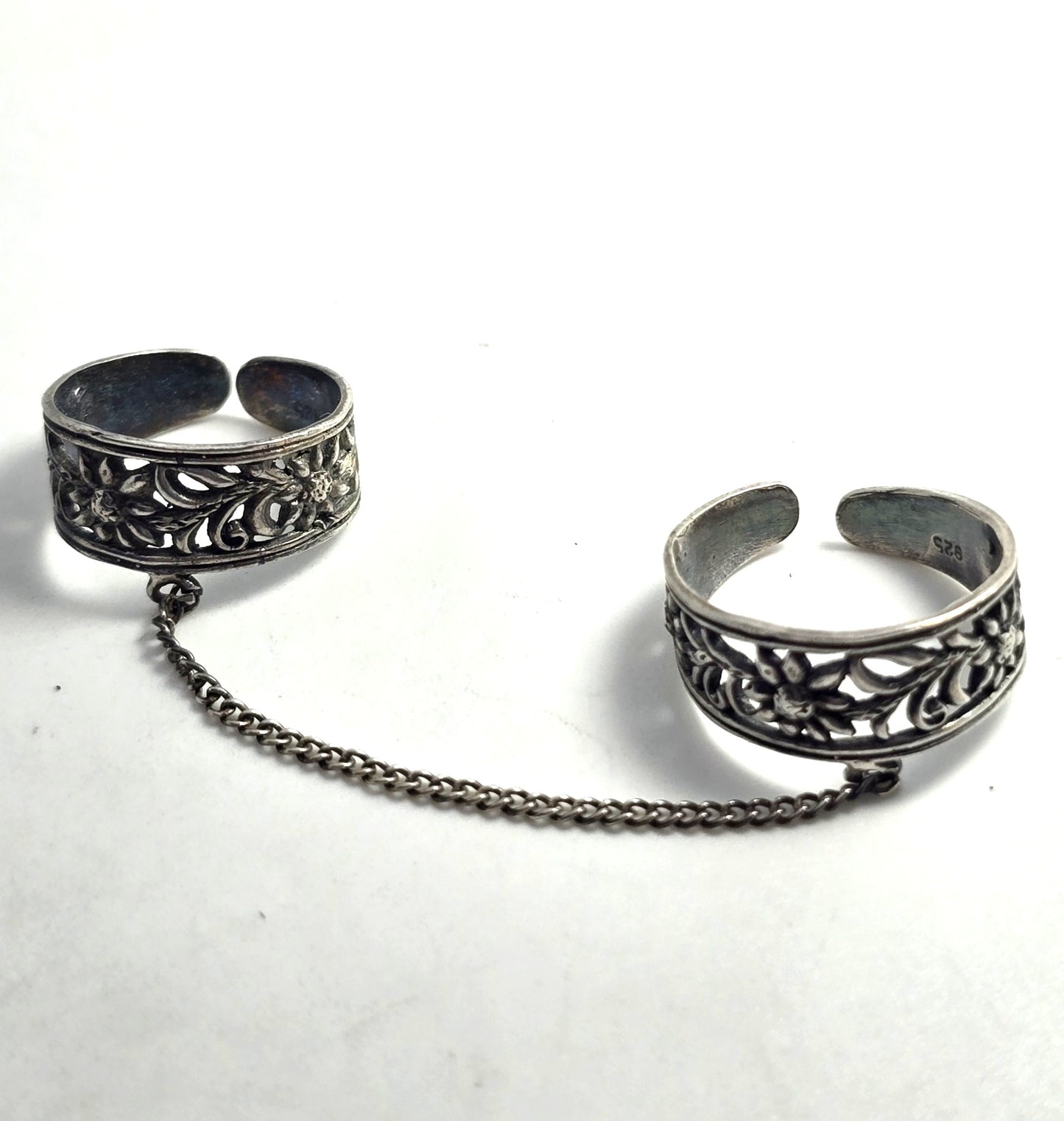 Daisy flower sterling silver vintage double ear cuff with connecting chain