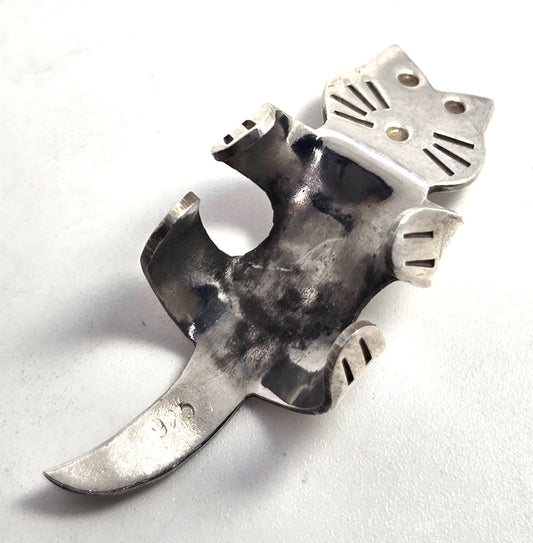 Large tabby cat sterling silver vintage ear cuff no pierce earring