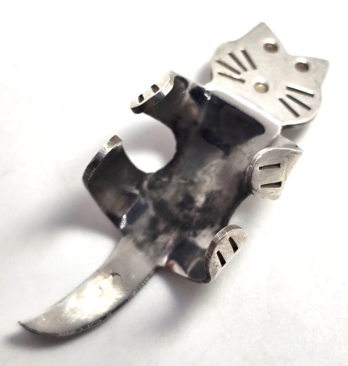 Large tabby cat sterling silver vintage ear cuff no pierce earring
