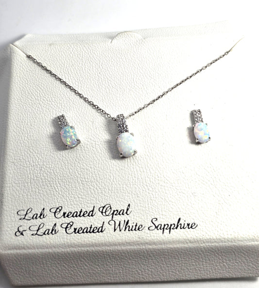 White Fire White sapphire sterling silver drop earrings necklace set