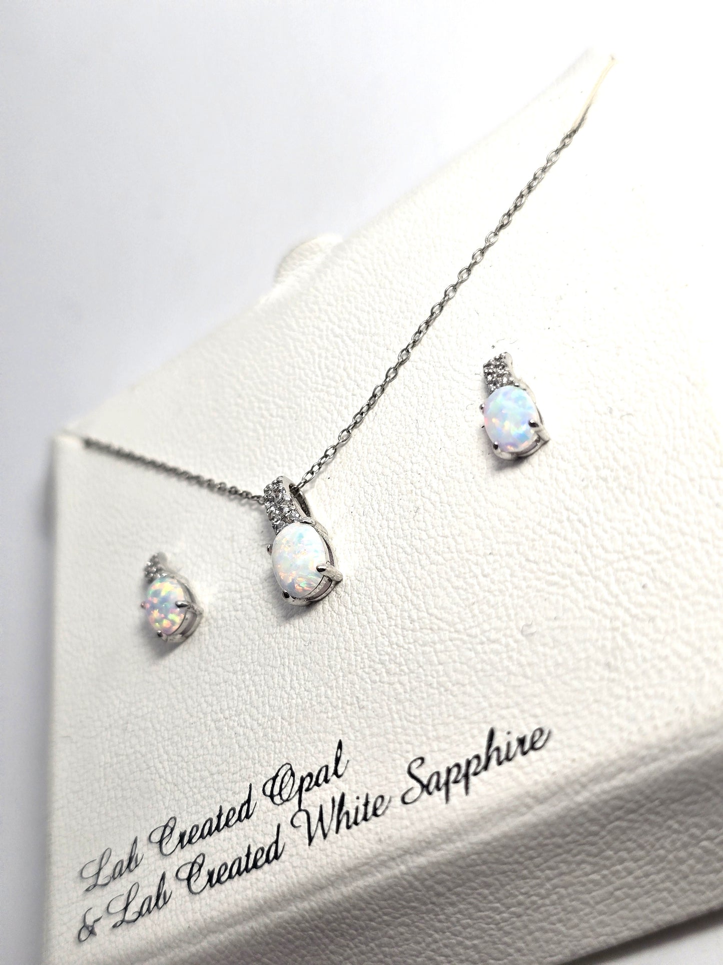 White Fire White sapphire sterling silver drop earrings necklace set