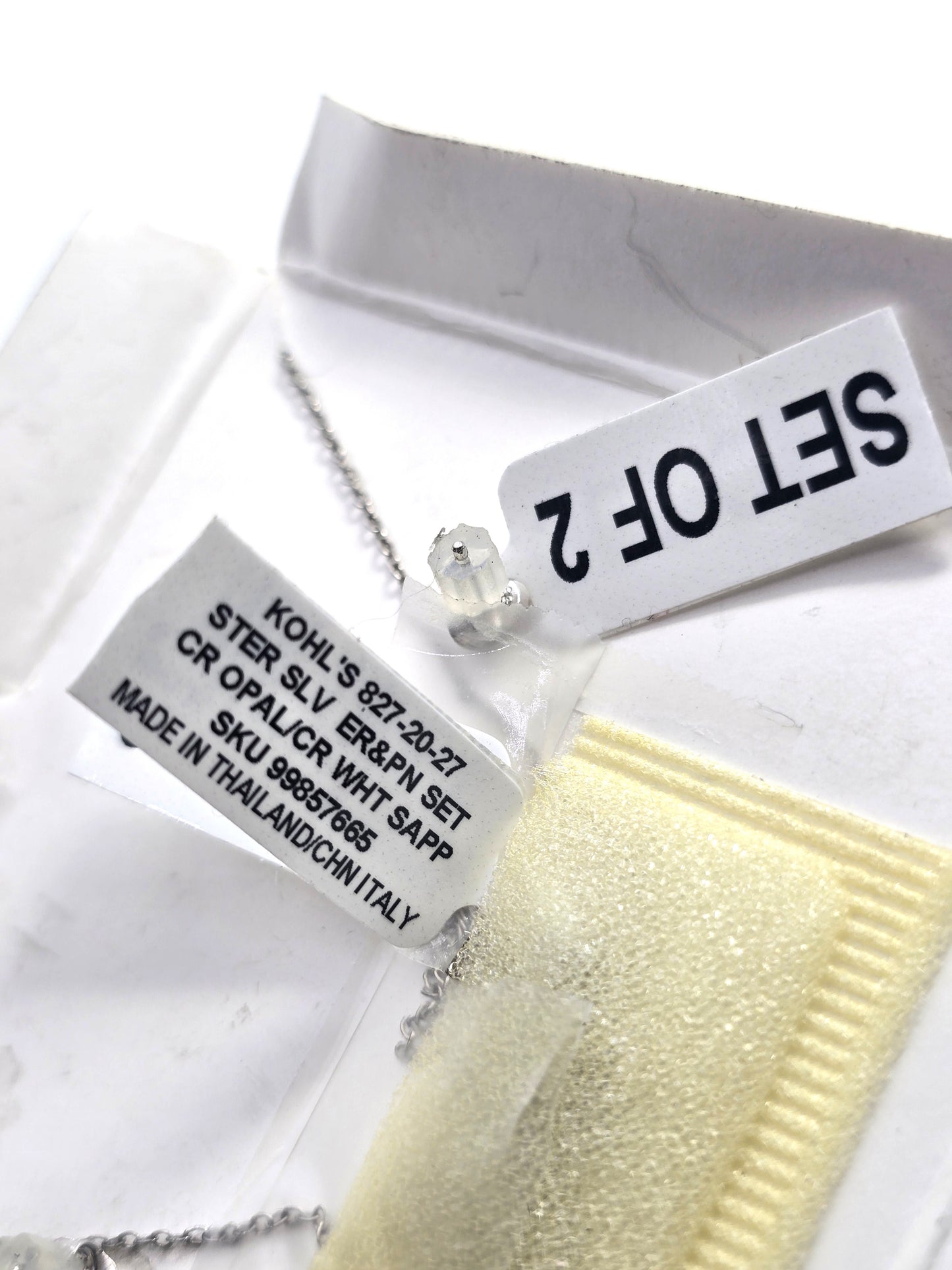 White Fire White sapphire sterling silver drop earrings necklace set