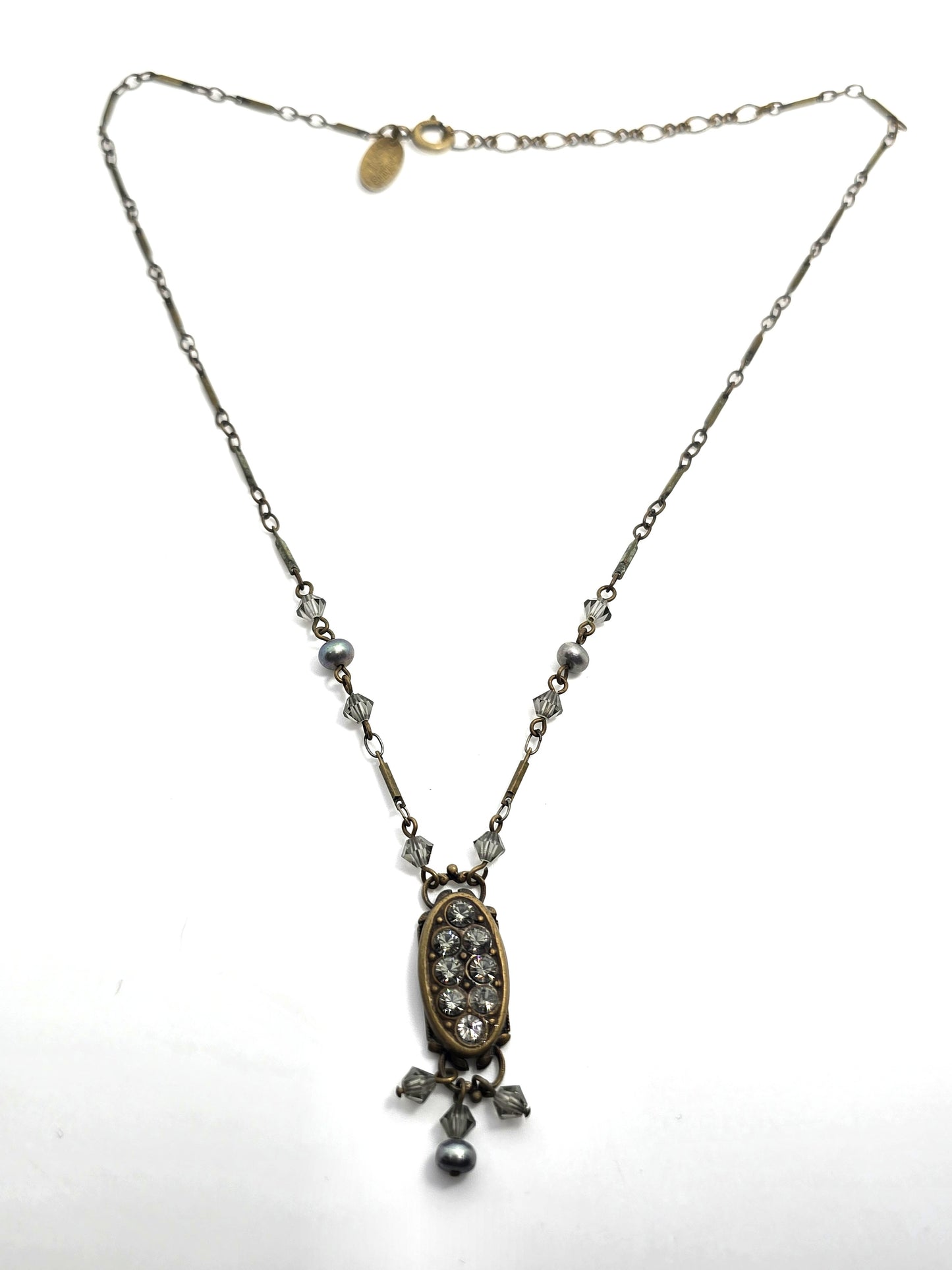 Liz Palacios necklace oval bronze pendant adorned with rhinestone accents