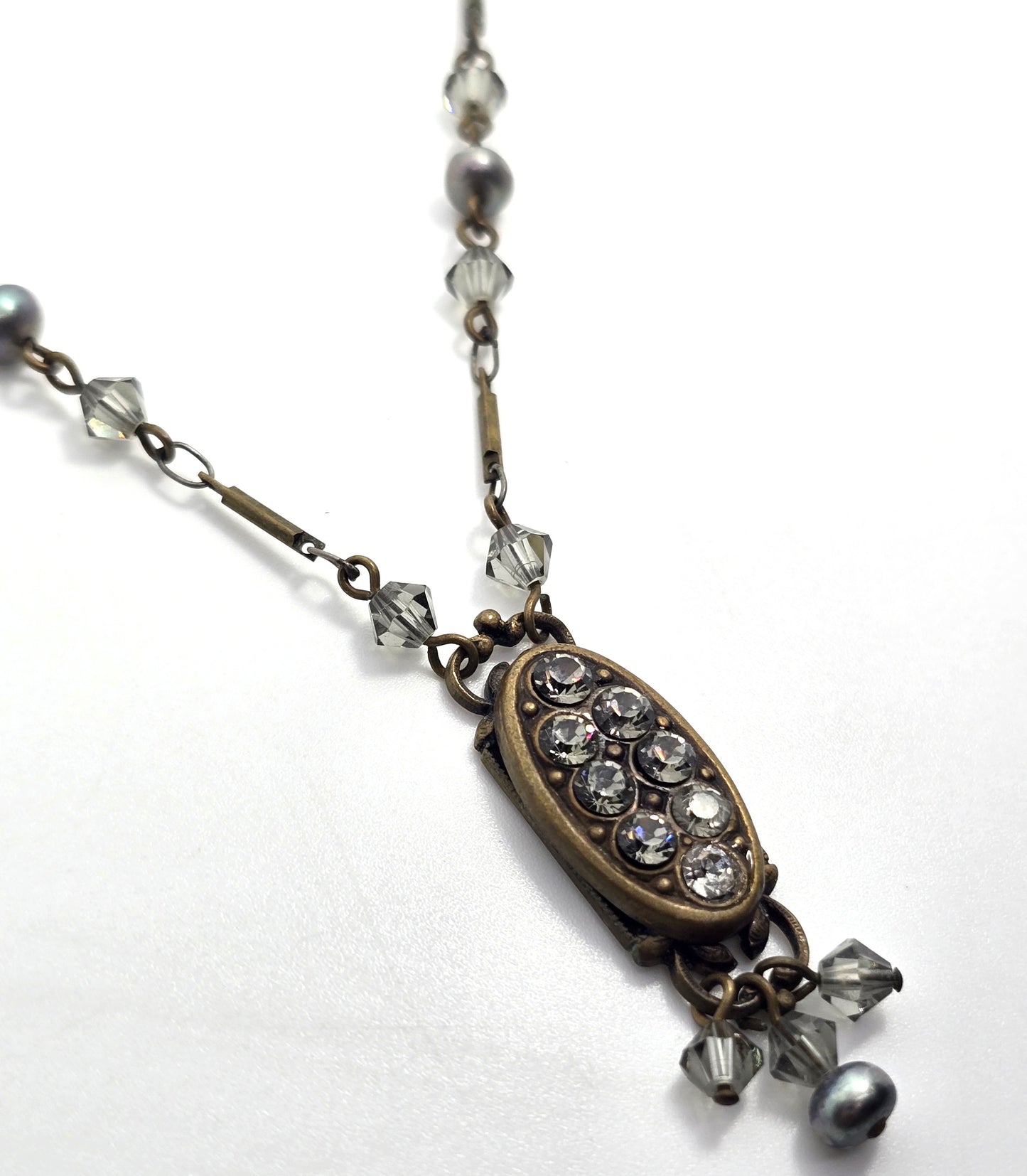 Liz Palacios necklace oval bronze pendant adorned with rhinestone accents